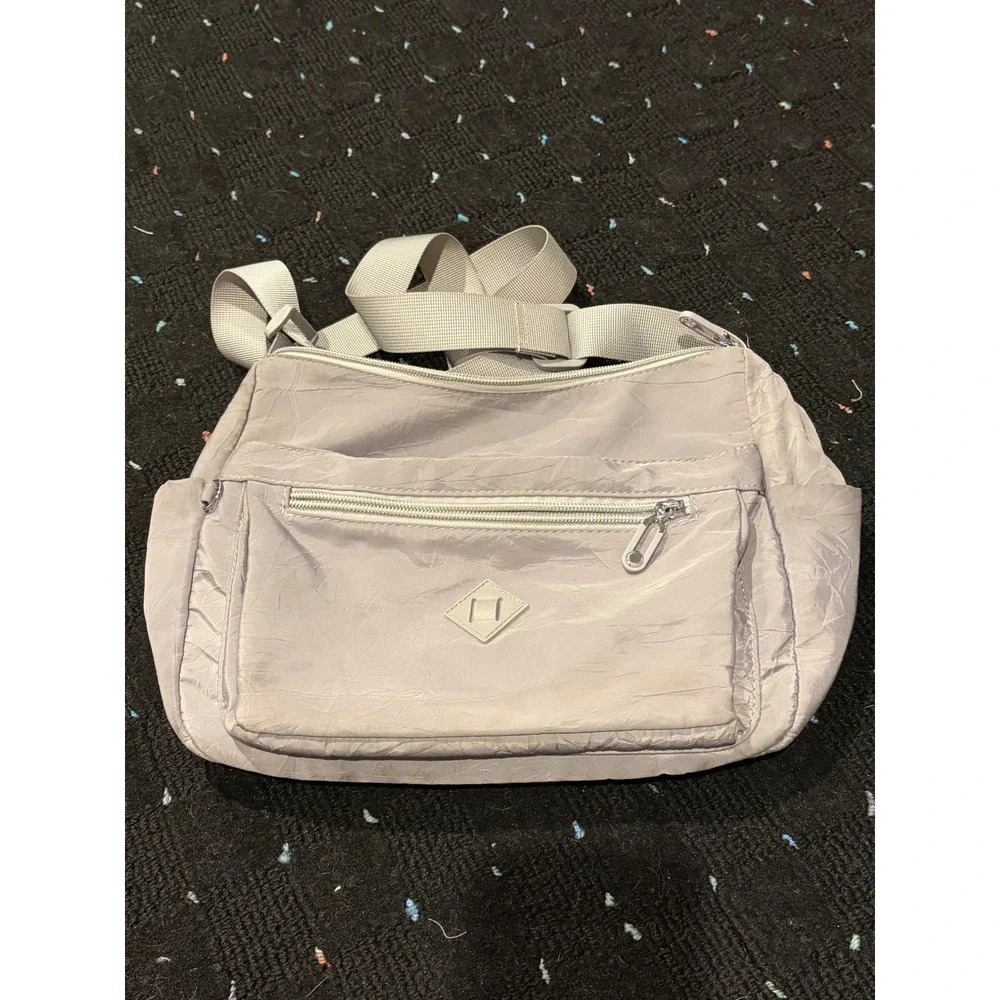 Grey Nylon Crossbody Bag Lightweight Multi-Pocket Travel Purse lots of pockets